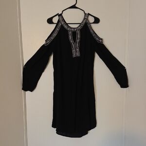 Time and Tru Black Cold Shoulder Midi Dress